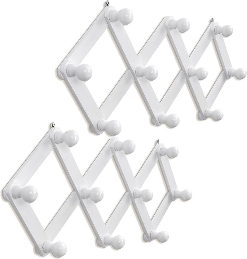 Grote Inklapbare Wandkapstok Hout Wit 2 Stuks