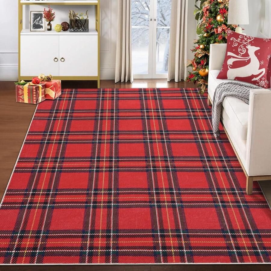 Grote Kerst Buffelgebied Tapijten Kerst Plaid Tapijt Groot Tapijt Woonkamer Tapijt Wasbaar Vloertapijt Laagpolig Indoor Gebied Tapijt Rood 140 x 200 cm