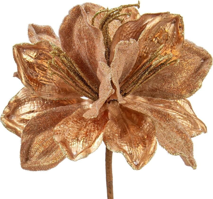 Grote Kerst Glitter Poinsettia Bloemen Kunstmatige Clivia Bloemplectrums 64cm Lange Stengel Bronzen Xmas Ornamenten Kerstboom Decoraties Flora Arrangement Tafel Middenstuk