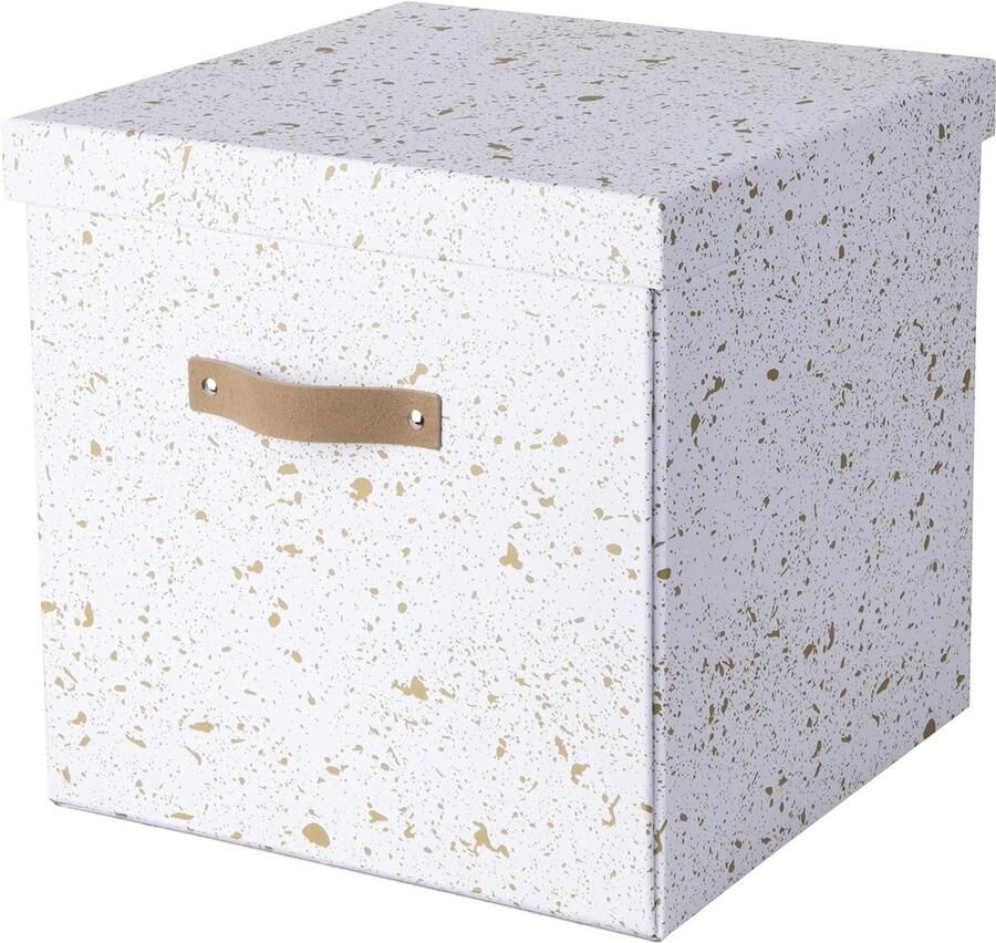 Grote Klapbox voor Kleding en Speelgoed Opbergdoos LOGAN met Deksel Handvat van Vezelplaat en Papier Gouden Spikkels