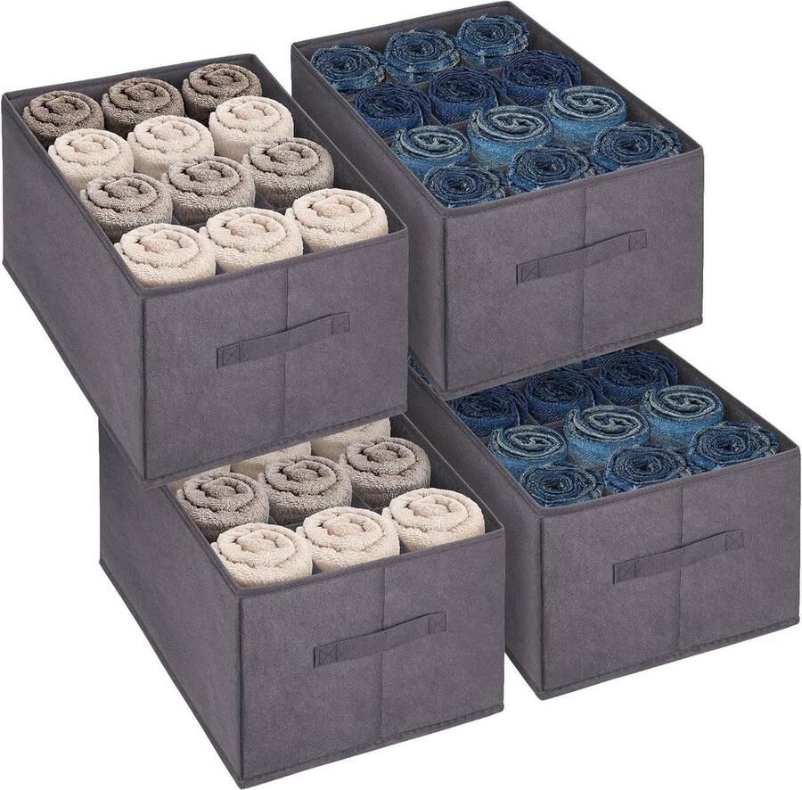 Grote kledingkastopbergdozen jeans ondergoed- 4 stuks 12 cellen donkergrijs