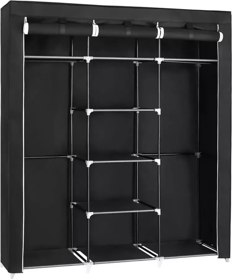 C90 grote kleerkast stoffen kleerkast XXL vouwkast met 2 kledingroedes 175 x 150 x 45 cm met drie roldeuren zwart RYG12B