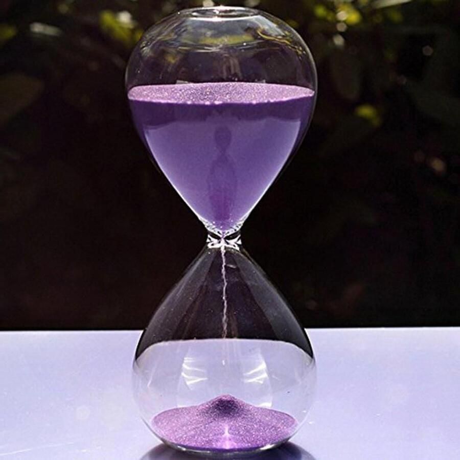 Grote kleurrijk zandglas zandloper timer helder glad glas decor kerst verjaardagscadeau thuis bureau 15 minuten paars