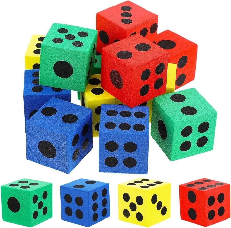 Grote kleurrijke schuimdobbelstenen set van 12 cijferpunten voor klaslokaal wiskundespellen bouwspeelgoed 35 cm