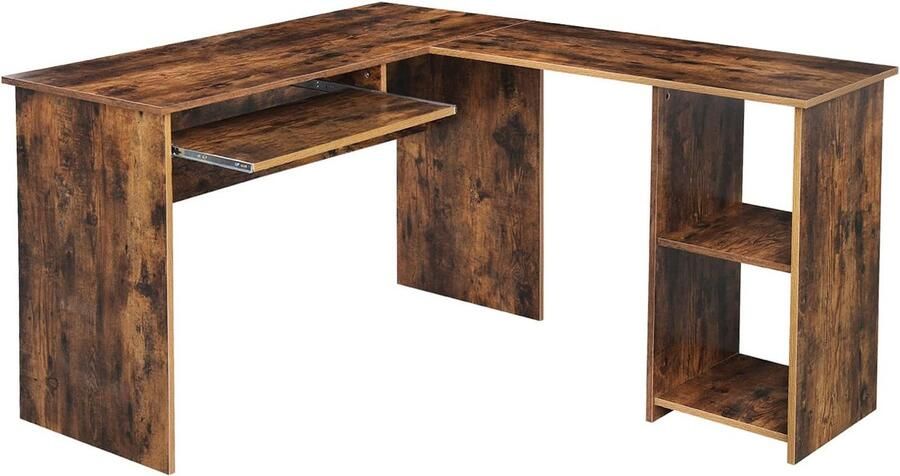 ZAZA Home Grote L-Vormige Bureaustandaard Hoektafel Met 2 Planken 55 1''L X 47 2''B X 29 5''H Rustiekbruin