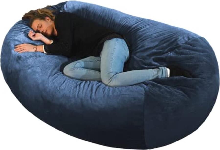 Grote Lange Zitzak – Zacht en Comfortabel – Wasbare Buitenhoes – Reusachtig XXL Bed voor Slaapkamer Woonkamer – Milieuvriendelijk Verbeterde Schuimvulling (160 x 90 x 60 cm Blauw)
