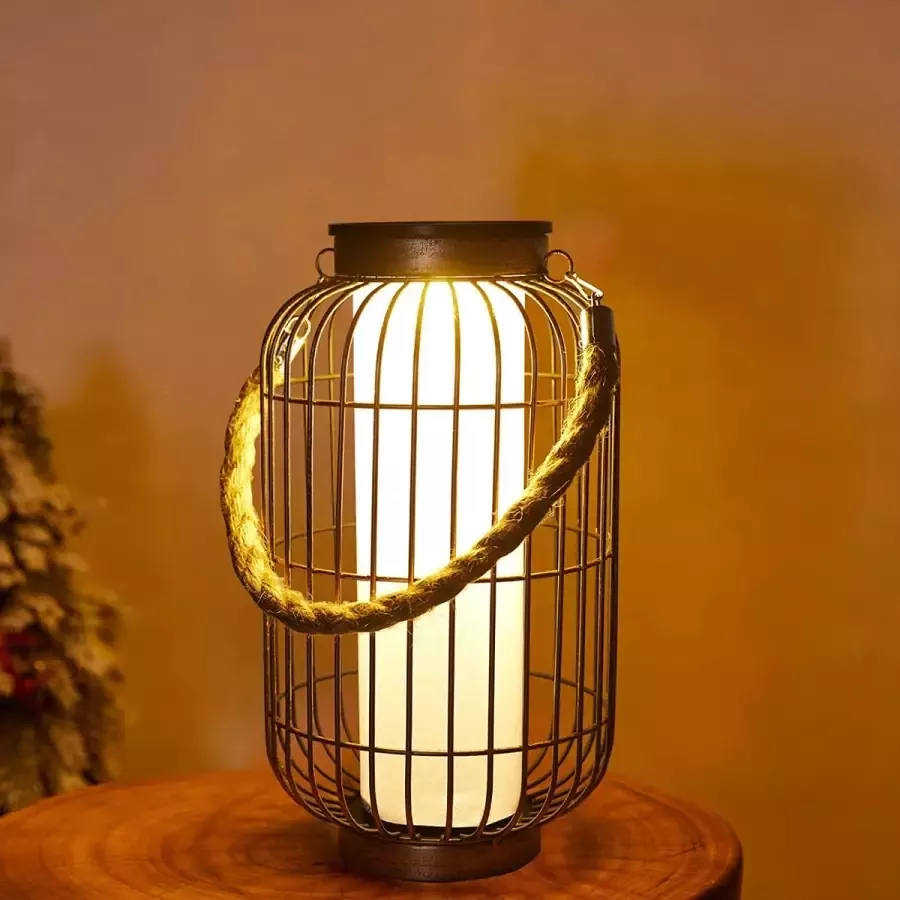 Grote lantaarns op zonne-energie voor gebruik buitenshuis Metalen hanglampen Decoratieve tafellamp op zonne-energie Waterdicht voor buiten Patio Tuin Veranda Tafelblad Decoratie en cadeau (koper)