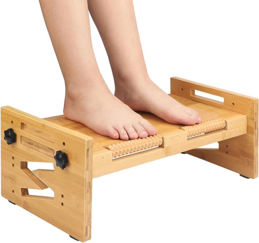 Ergonomische voetsteun hout verstelbaar Grotere maat met massageroller 5 hoogteposities