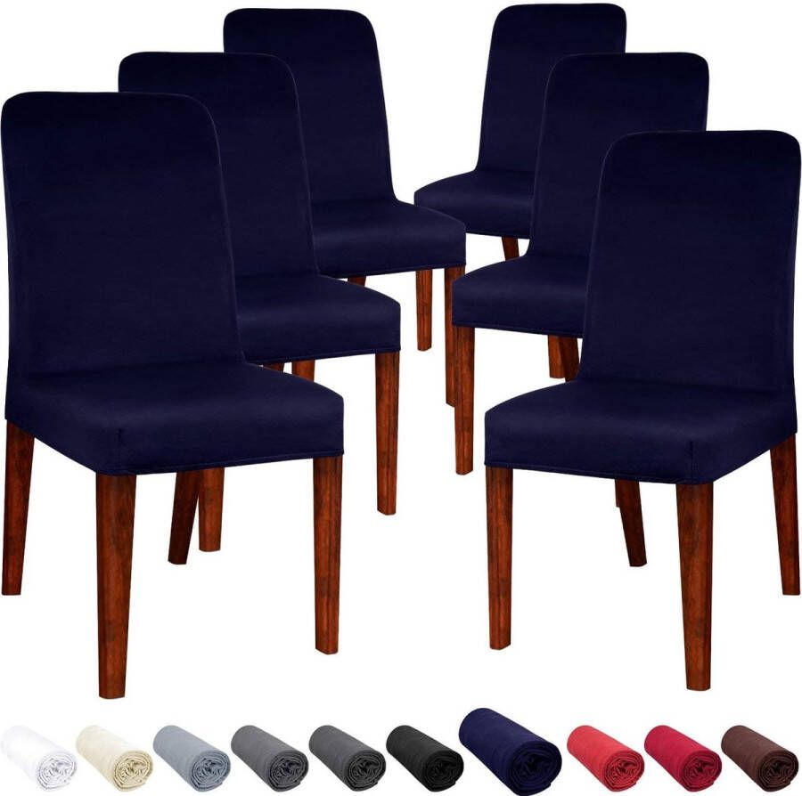 Grote maat moderne stoelhoes armloze stoelhoes elastische stoelbeschermer wasbaar afneembaar voor eetkamer keuken hotel restaurant bruiloft feest 6 stuks (donkerblauw)