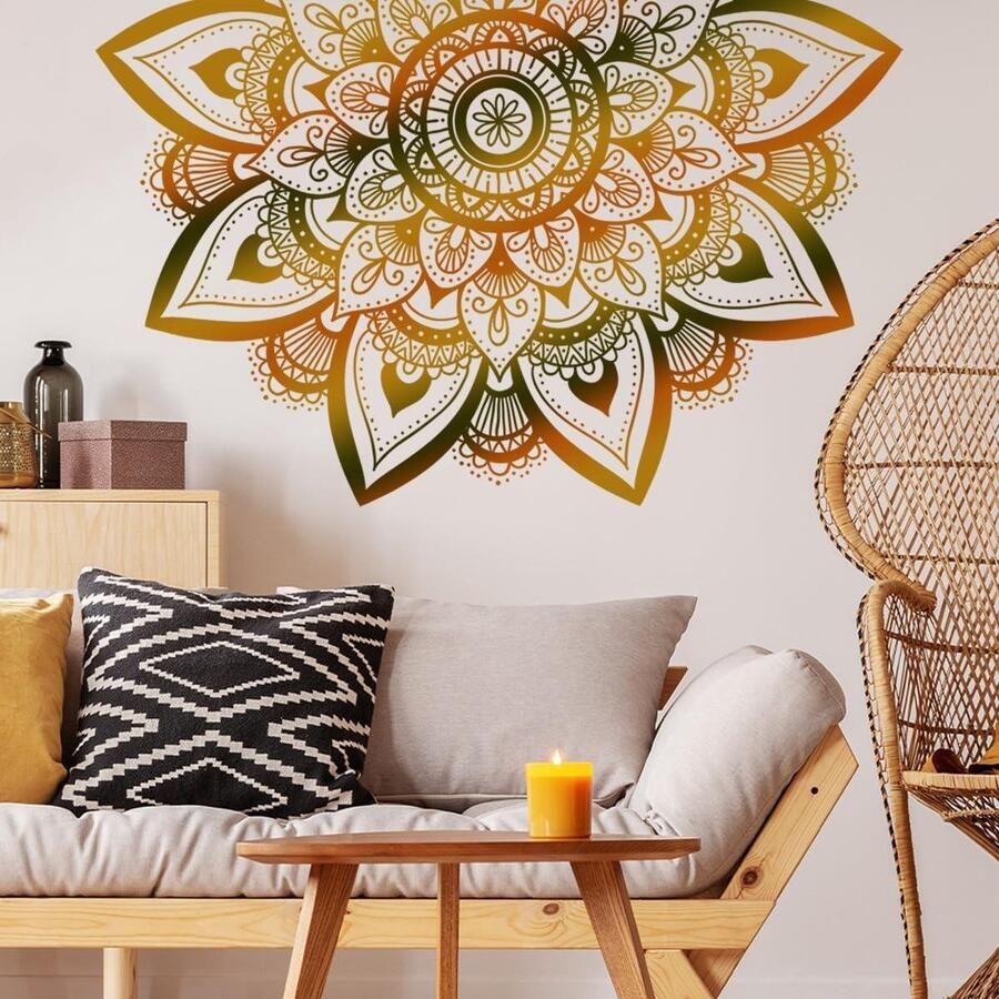 Allecto Plus Grote Mandala Muursticker voor Woonkamer en Slaapkamer Bloem en Boho Design Muurstickers voor Hoofdbord Yoga Home Decor