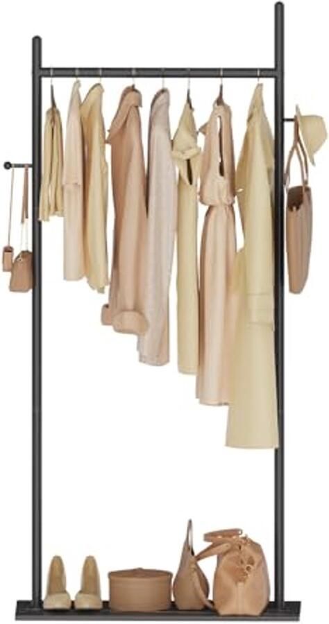 Grote metalen kapstok met robuuste stenen plaat en 2 haken 175 cm hoog zwart