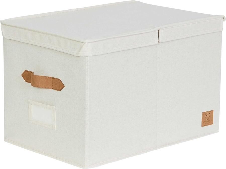 Grote opbergdoos met deksel Tijdloos design 1 stuk Beige Linnen 50 x 33 x 32 cm