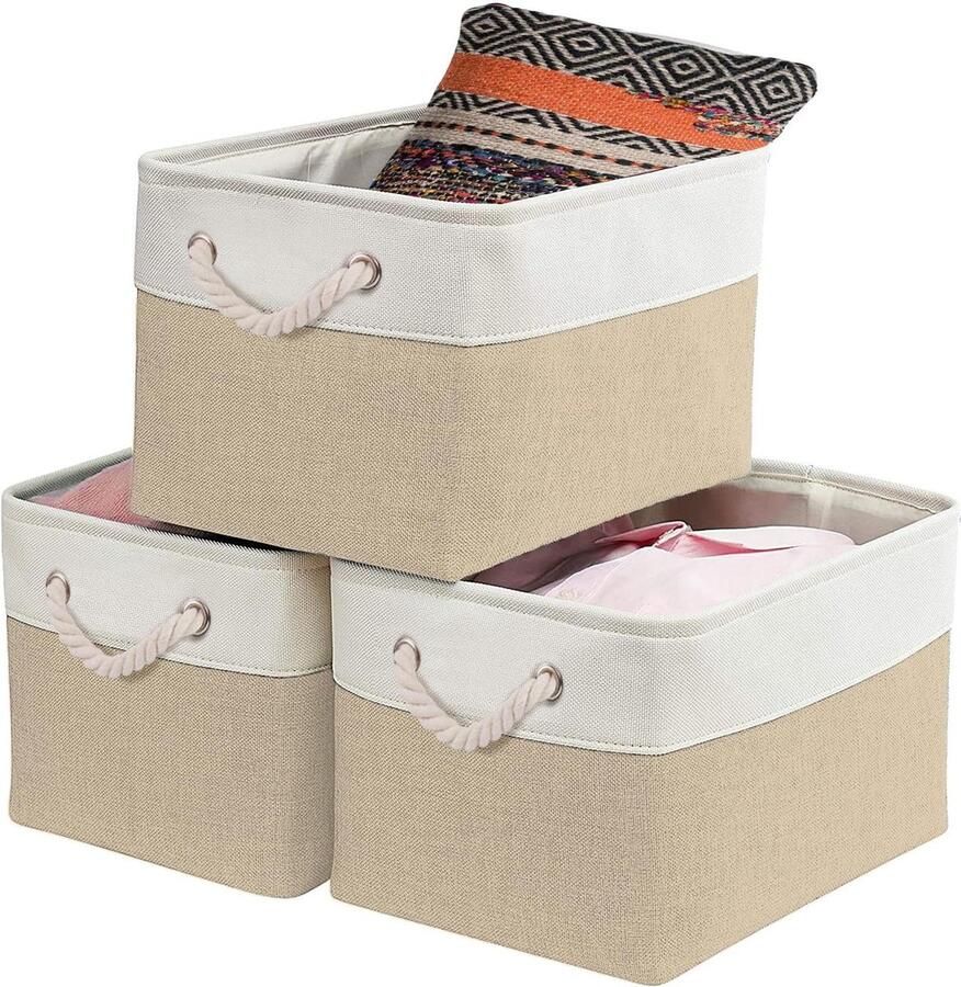 Grote opbergdoos set van 3 veelzijdig 3 stuks kakigwit canvas stof