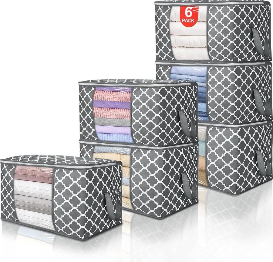 Grote Opbergzak Opbergdoos Kleding Garderobe met Stevige Handgrepen Kleding Opberg Verhuisdozen voor Garderobe Opberg Dekbed Dekens Beddengoed Set van 6