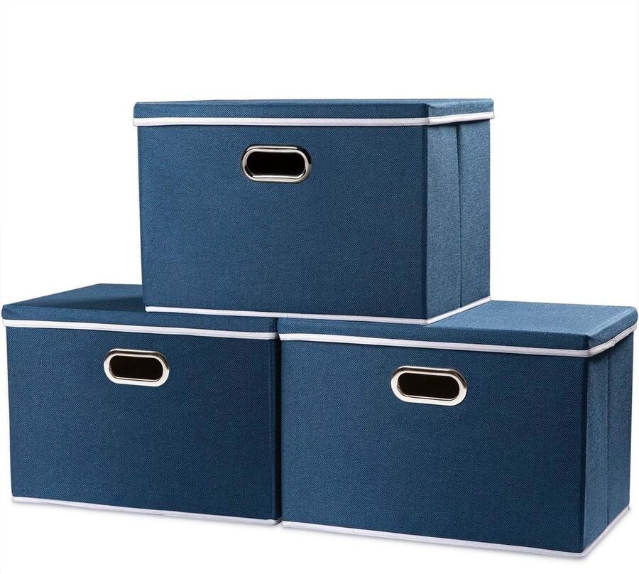 Grote opvouwbare opbergdozen opbergtassen 3 stuks blauw 45 x 30 x 30 cm