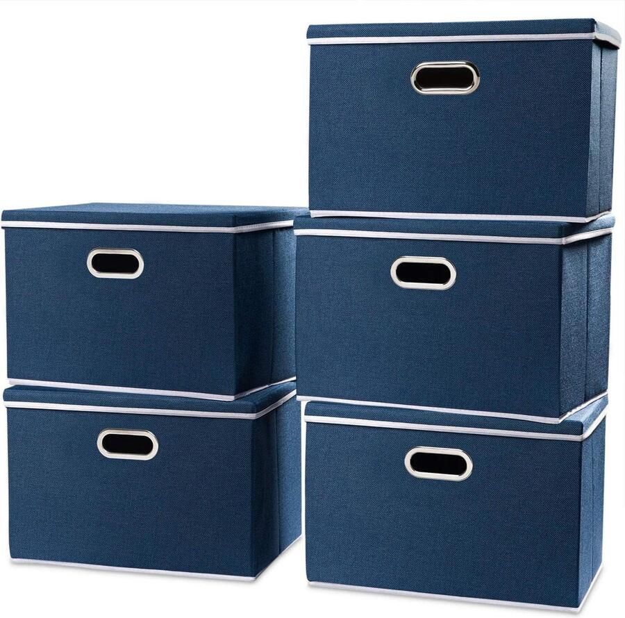 Grote opvouwbare opbergdozen veelzijdige organizer 5 stuks blauw 45 x 30 x 30 cm