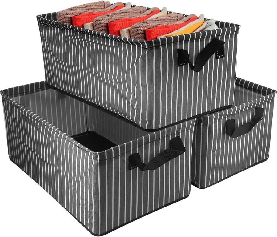 Grote opvouwbare opbergmanden met deksels set van 3 zwart