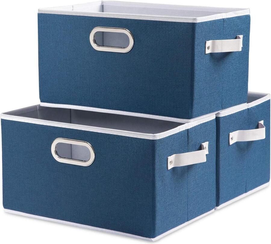 Grote opvouwbare opbergmanden opbergkubus set van 3 koningsblauw stof 38 x 25 x 21 cm