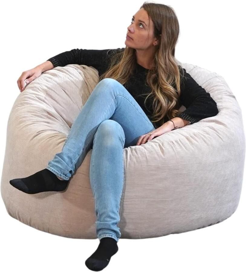 Grote Peer-vormige Poef van 100 cm Luxe Zitzakstoel voor Binnen en Buiten Comfortabele Fluwelen Poef Ideaal voor Woonkamer en Slaapkamer Beige