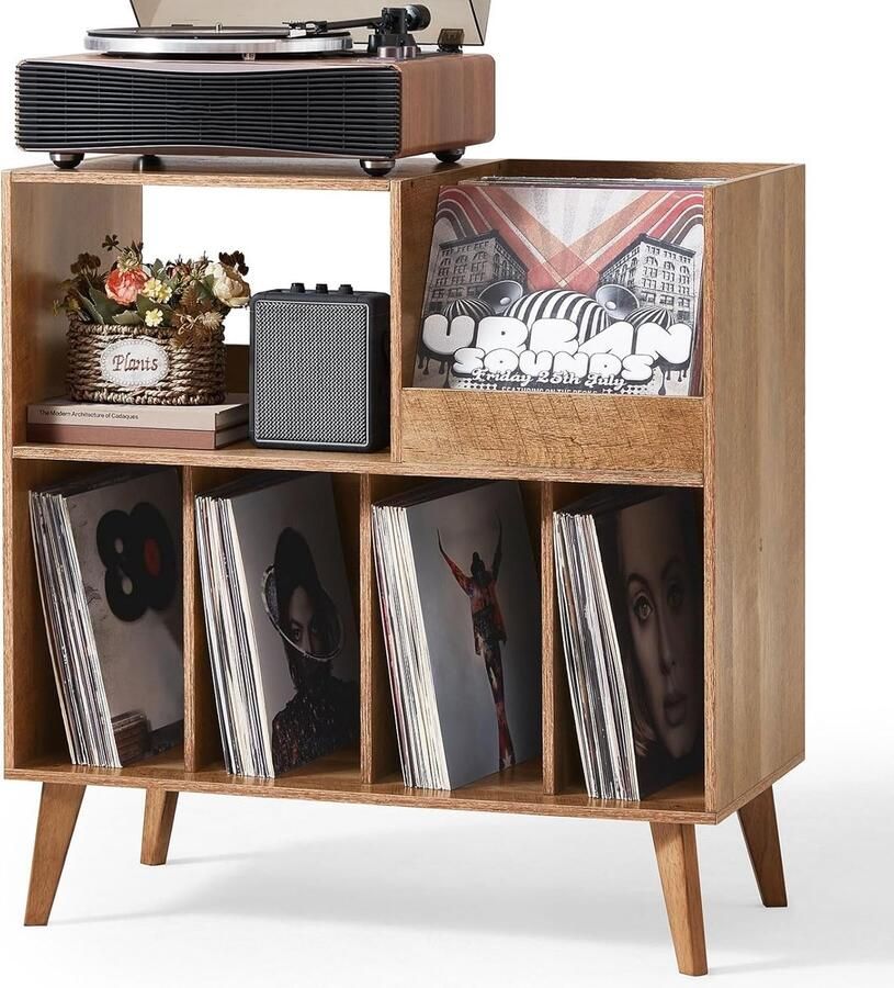 Grote plantenstandaard met opslag platenspeler-standaard met plank vinyl plaathouder met presentatievlak voor maximaal 300 albums ideaal voor muziekkamer en woonkamer