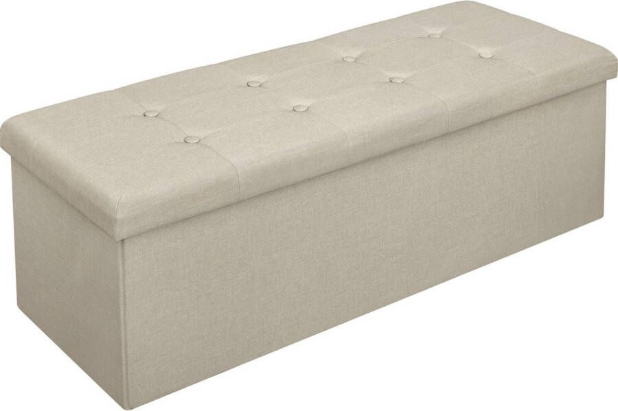 Grote Poef met Opbergruimte Hocker Poef Opbergpoef Stevig Stijlvol & Opvouwbaar Beige Linnen 110 x 37.5 x 38cm