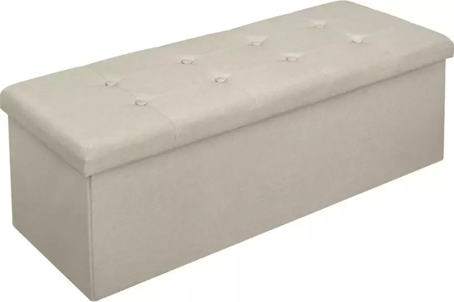Grote Poef met Opbergruimte Hocker Poef Opbergpoef Stevig Stijlvol & Opvouwbaar Beige Linnen 110 x 37.5 x 38cm