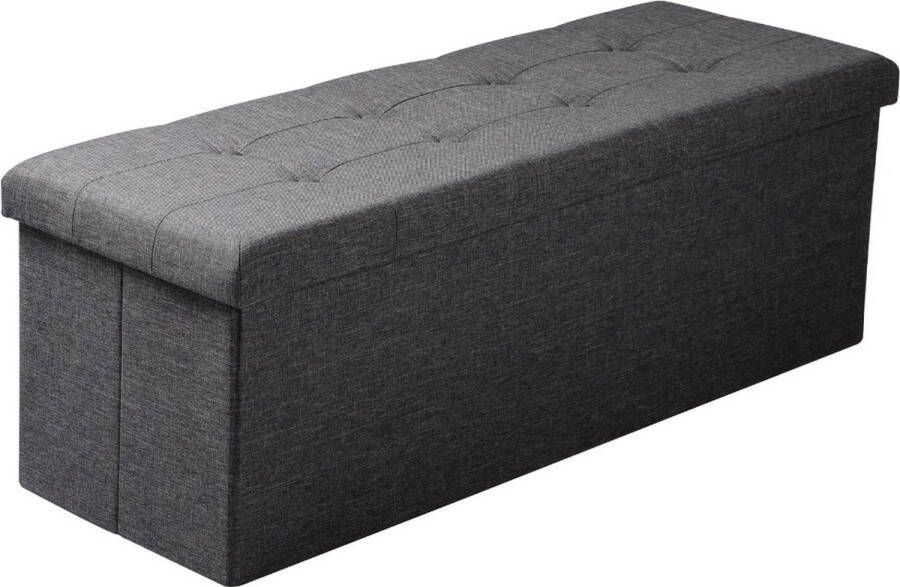 Grote Poef met Opbergruimte Hocker Poef Opbergpoef Stevig Stijlvol & Opvouwbaar Donkergrijs Linnen 110 x 37.5 x 38cm