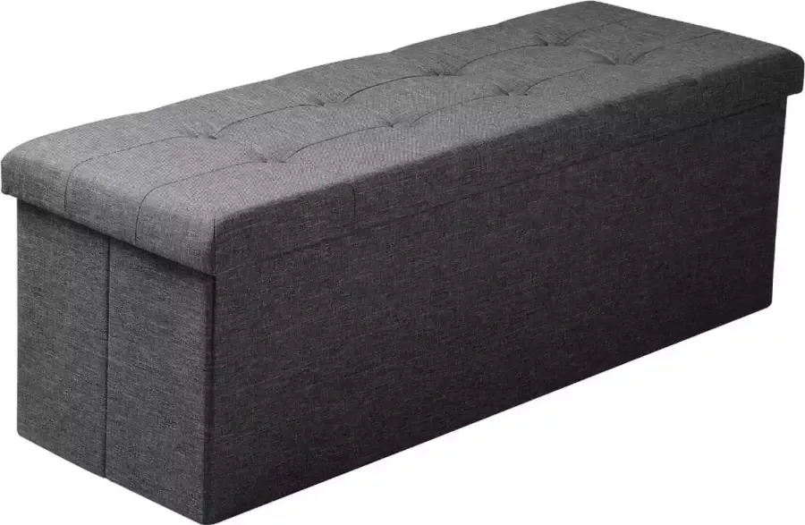 Grote Poef met Opbergruimte Hocker Poef Opbergpoef Stevig Stijlvol & Opvouwbaar Donkergrijs Linnen 110 x 37.5 x 38cm