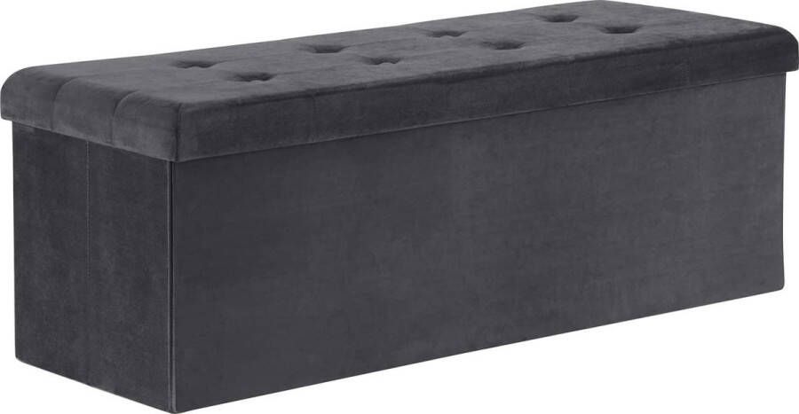 Grote Poef met Opbergruimte Hocker Poef Opbergpoef Stevig Stijlvol & Opvouwbaar Grijs Velvet 110 x 37.5 x 38cm