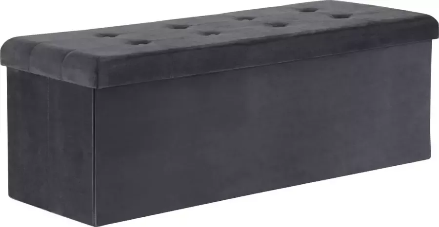 Grote Poef met Opbergruimte Hocker Poef Opbergpoef Stevig Stijlvol & Opvouwbaar Grijs Velvet 110 x 37.5 x 38cm