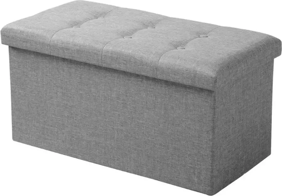 Grote Poef met Opbergruimte Hocker Poef Opbergpoef Stevig Stijlvol & Opvouwbaar Lichtgrijs Linnen 76 x38 cm