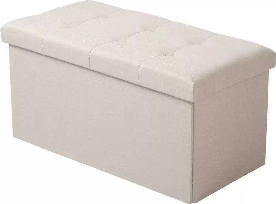 Grote Poef met Opbergruimte Hocker Poef Opbergpoef Stevig Stijlvol & Opvouwbaar Wit Linnen 76 x38 cm