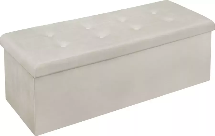 Grote Poef met Opbergruimte Hocker Poef Opbergpoef Stevig Stijlvol & Opvouwbaar Wit Velvet 110 x 37.5 x 38cm