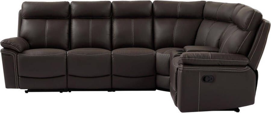 Grote relaxhoekbank van bruin leer DEVERA L 260 cm x H 100 cm x D 93.5 cm