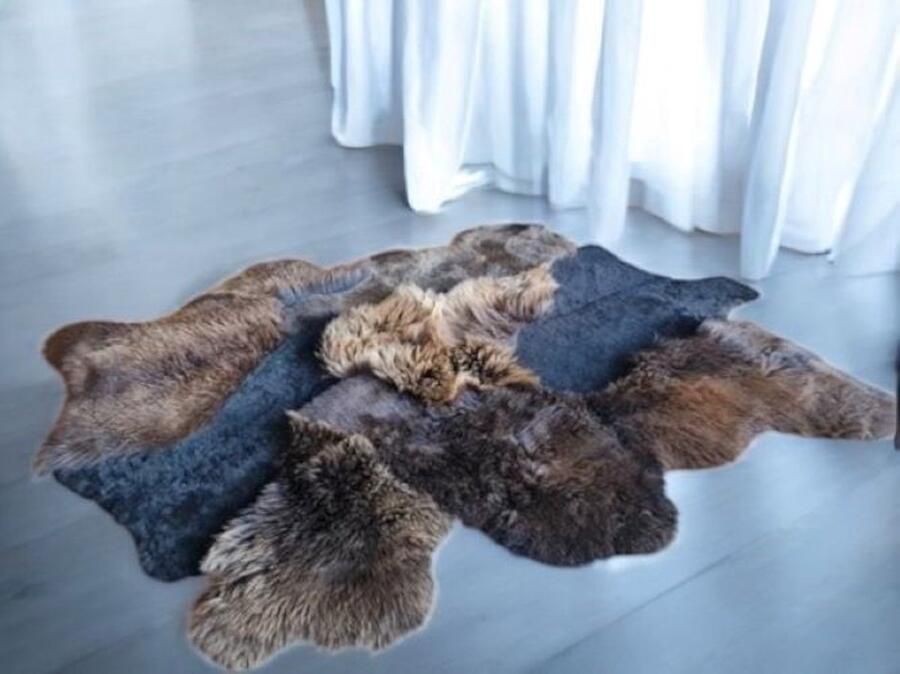 Grote Schapenvacht vloerkleed tapijt 180x120cm bruin melange schapenvacht vloerkleed - Foto 2