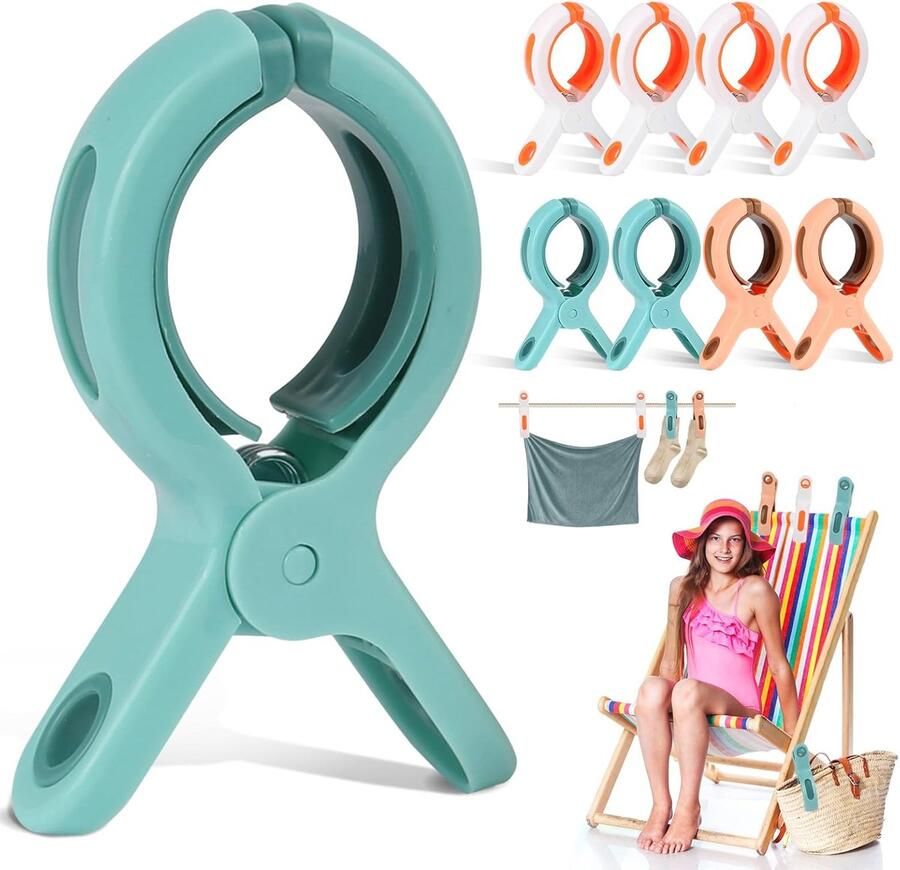 Grote Strandhanddoekclips Set van 8 Winddichte Klemmen voor Handdoeken Kleding en Beddengoed