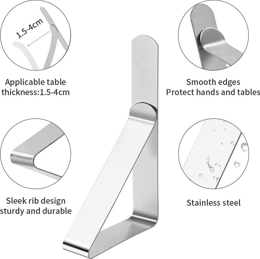 Grote tafelkleedklemmen roestvrij staal tafelklem tafelkleden clips tafelkleedclips zilverkleurig 12 stuks