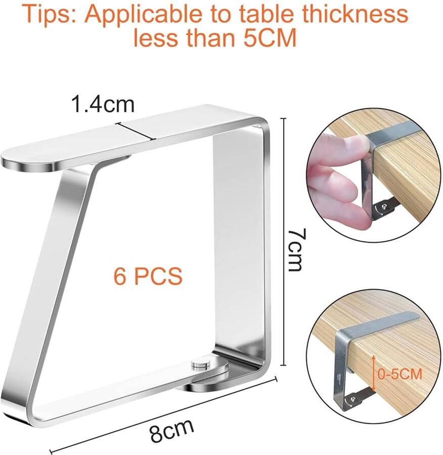 Grote tafelkleedklemmen set van 6 roestvrij staal