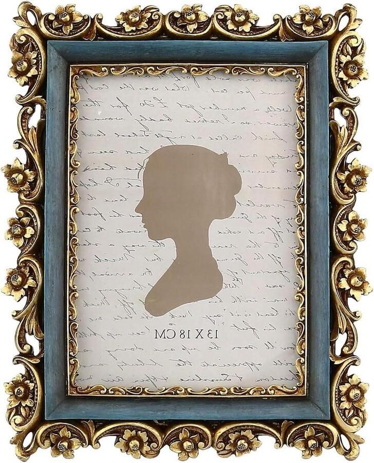 Grote vintage fotolijst 20 x 25 cm Indigo antieke fotolijsten glazen voorkant fotodisplay wandkleed tafel cadeau-ideeën sierlijk fotolijsten 20 x 25 cm