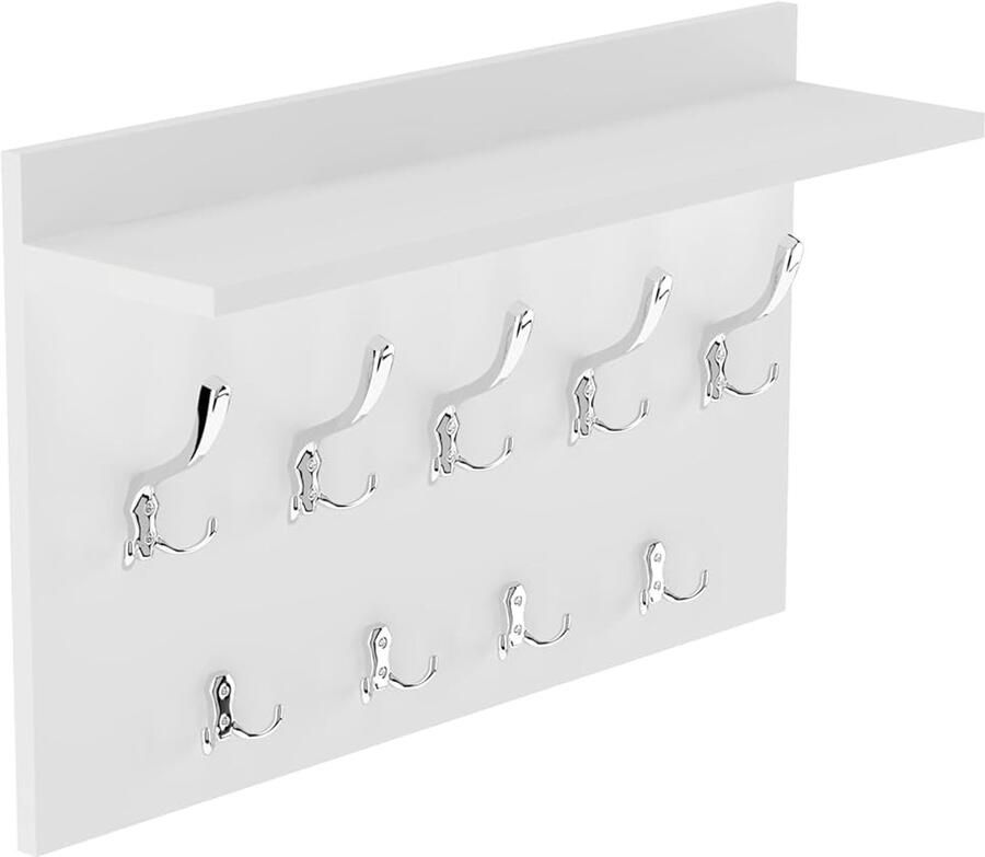 Grote wandkapstok 9 chromen haken wit