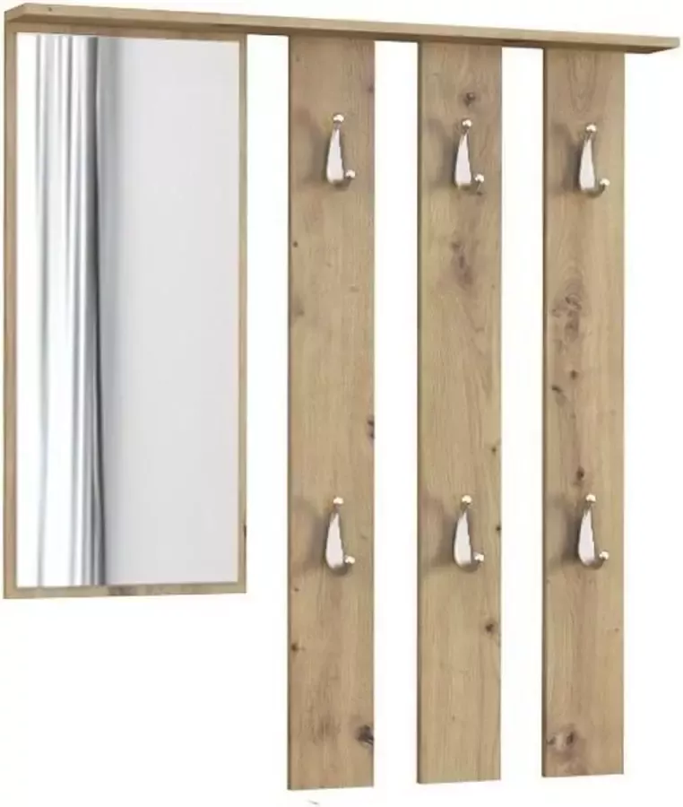 Grote Wandkapstok met 6 haken en spiegel -Kapstok Met Spiegel