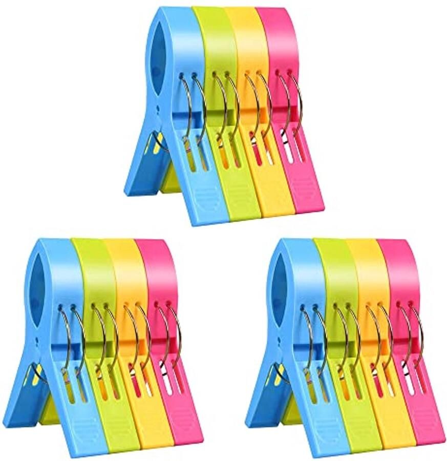 Grote wasknijpers en handdoekklemmen voor strand en ligstoelen 12 stuks