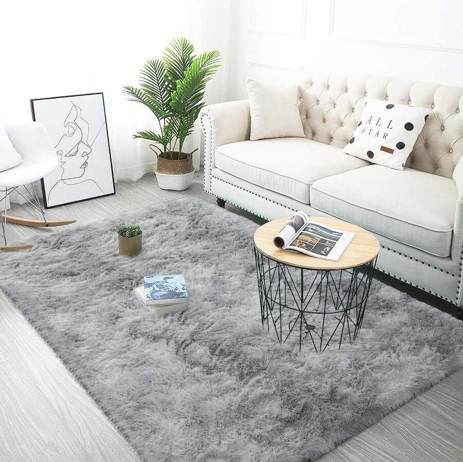 Grote woonkamer tapijt zacht slaapkamer tapijt anti-slip pluizige tapijten Shaggy indoor kinderkamer tapijt mat zachte vloermat harige pluche tapijt voor woondecoratie grijs wit 80 * 120 cm