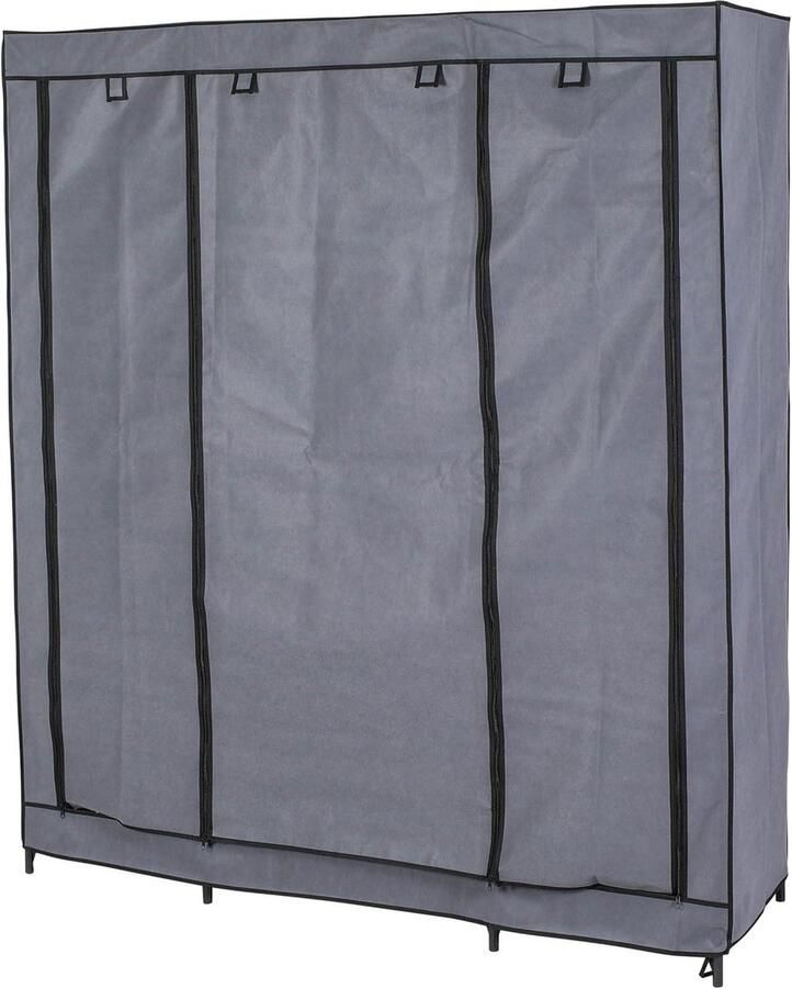 Grote XXL kledingkast 150 x 175 x 45 cm grijs-zwart met planken Kledingkast