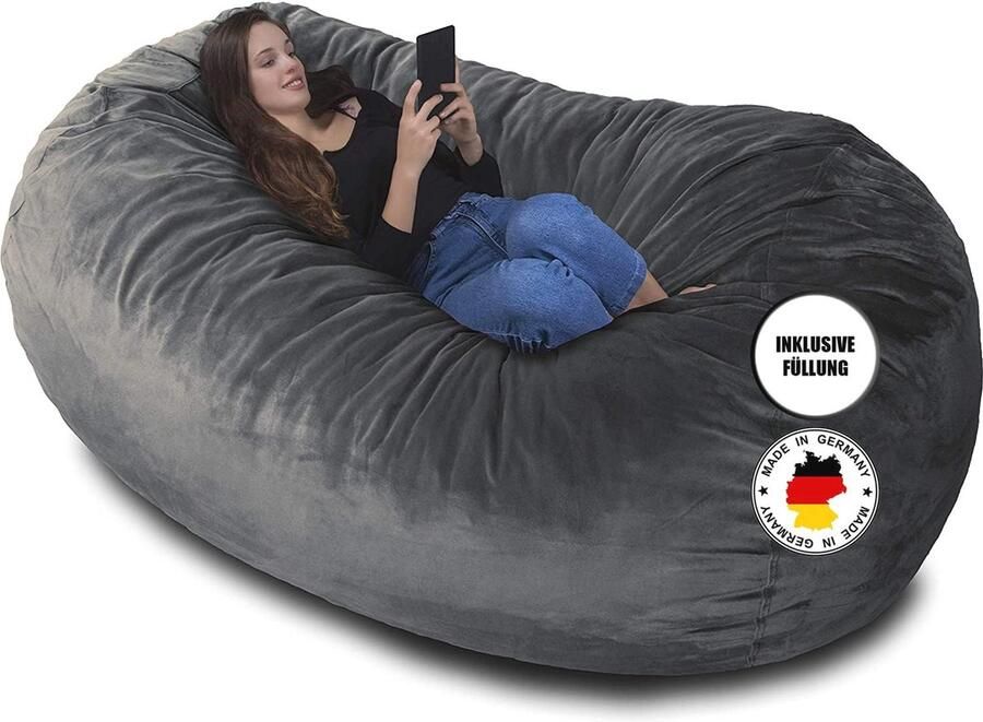Grote Zitzak van Platinagrijs Velours 1500 L Traagschuim Mix voor Ultieme Comfort en Ontspanning