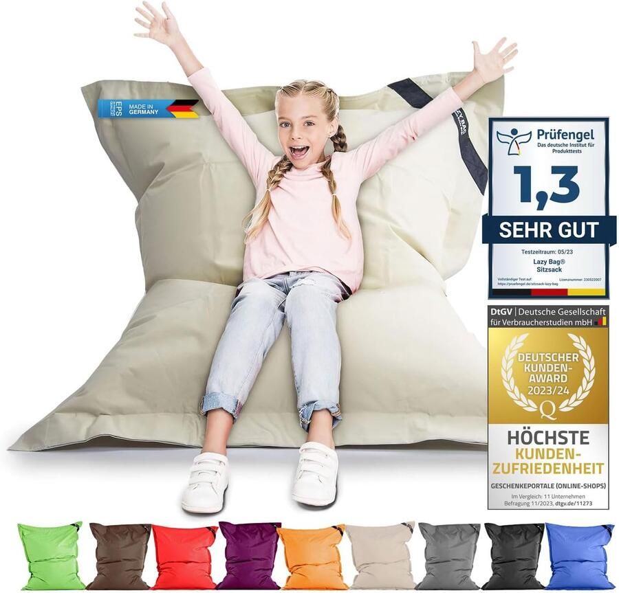 Grote Zitzak voor Kinderen en Volwassenen Waterdicht en Ergonomisch Kussen 160x120 cm (Beige)