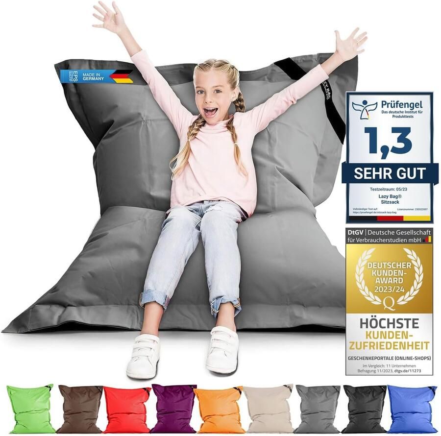 Grote Zitzak XL 250 Liter Comfortabele Armstoel voor Kinderen en Volwassenen Perfect voor Binnen en Buiten (Grijs)