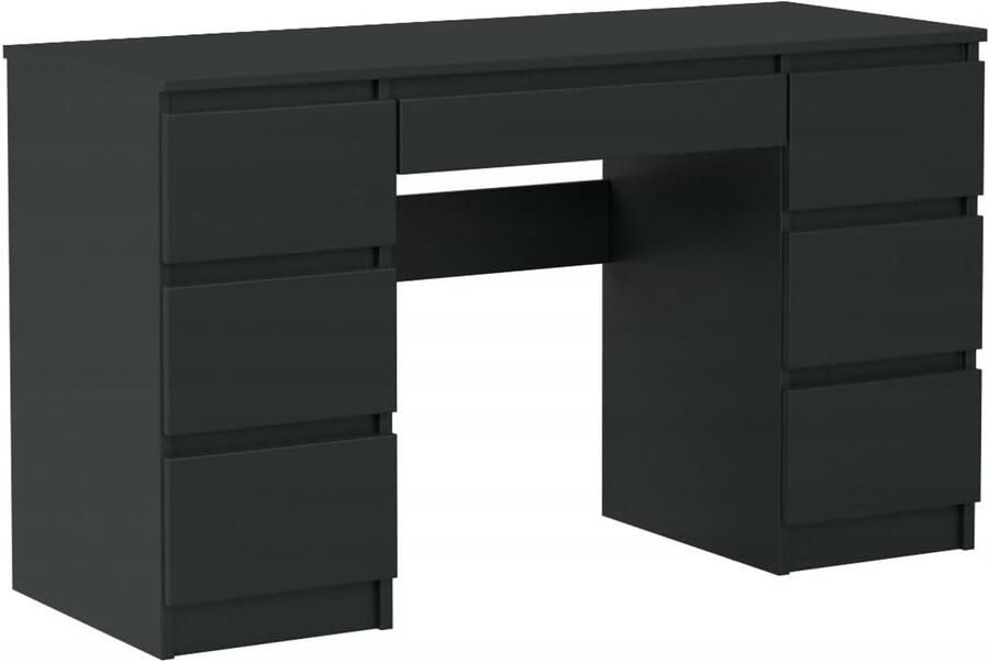 Grote Zwarte Bureau met 7 Laden Ideale Computertafel voor Thuiswerk en Studie