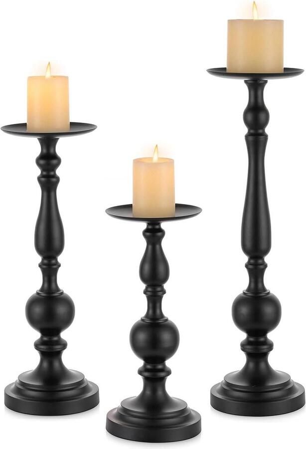 Grote Zwarte Staande Kaarshouders Set Van 3 Voor Vloer En Tafel Moderne Kandelaars Voor Halloween Kerst Bruiloft