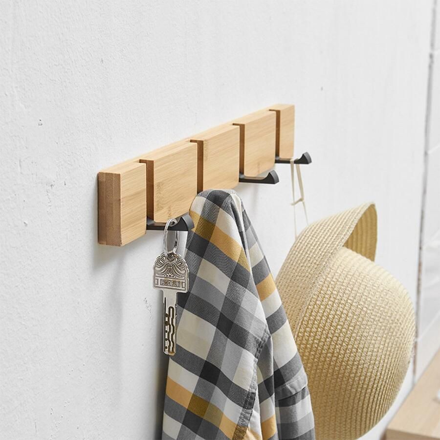 Gsedaox-Kapstok-Wandkapstok-Kapstok Hangend-4 Haken-41.5*7.5*4cm-Opvouwbare kapstok-Hout